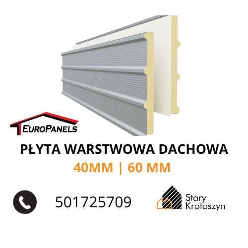 Płyta warstwowa dachowa EUROPANELS I gat.  40 MM | 60 MM  DOWÓZ