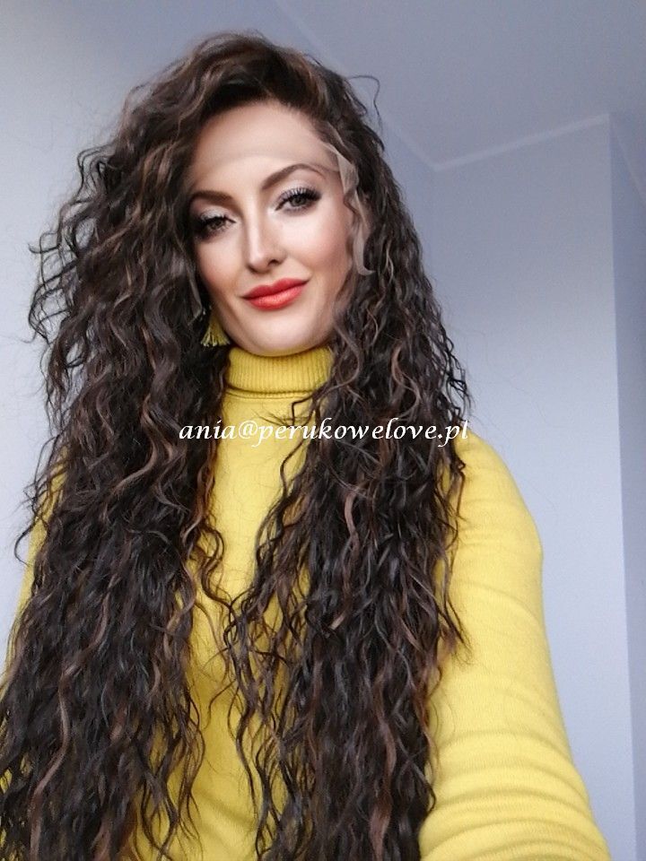 Peruka ciemny brąz LACE FRONT afro loki kręcone włosy na co dzień