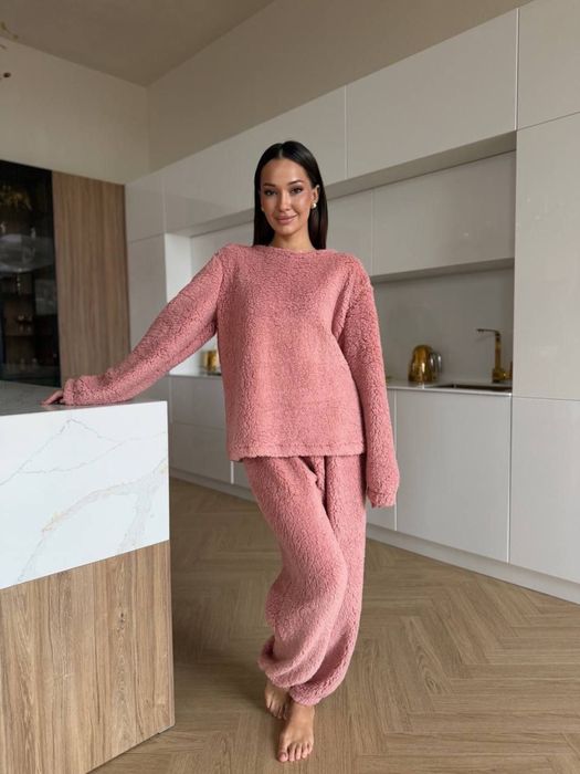 Женская махровая пижама зимняя кофта и штаны с резинкой Махра Тедди