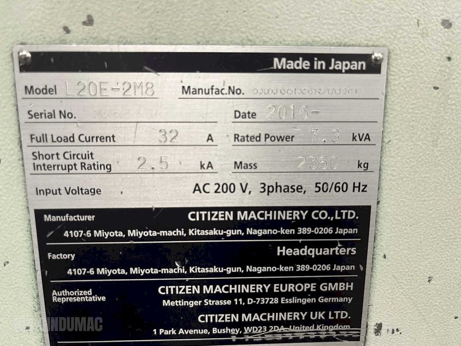 Automat tokarski Citizen Cincom L20E-2M8 (2016)