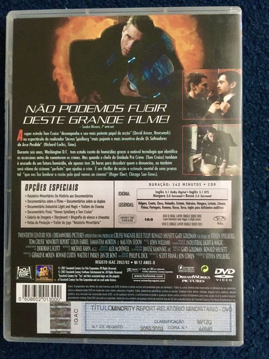 Relatorio Minoritario DVD 9Gb DTS 5.1 - Tom Cruise Minority Report 2 Discos (Portes CTT GRÁTIS)