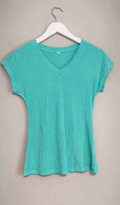 Nowa miętowa bluzka damska prążek dekolt V rozmiar S 36