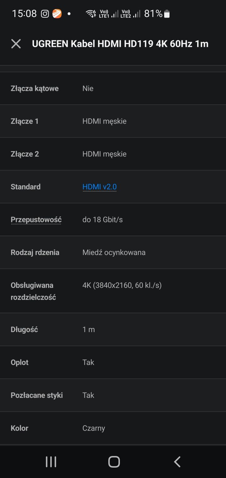Kabel HDMI HD11978 4K 60Hz 1m bardzo wytrzymały