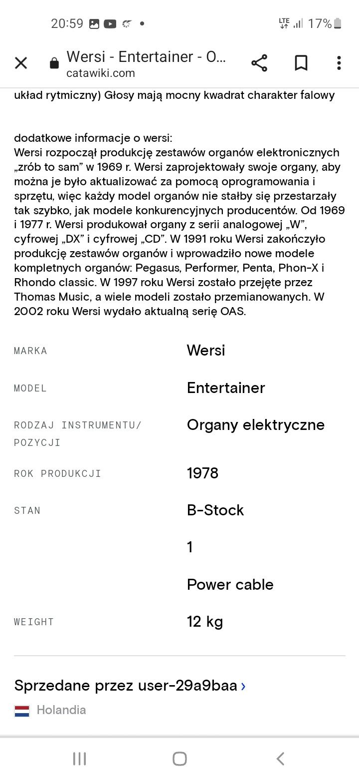Organy Wersi  entertainer z 1978r.