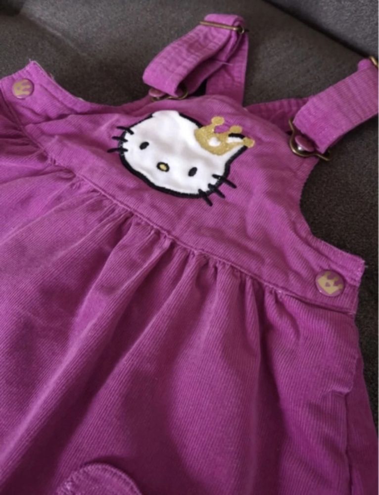 Sukienka na szelkach ogrodniczka bawełniany sztruks Hello Kitty H&M 74