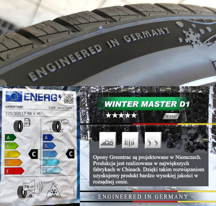 Opony 225/50R17 Greentrac Winter Master D1 2025r 3 lata gwar.