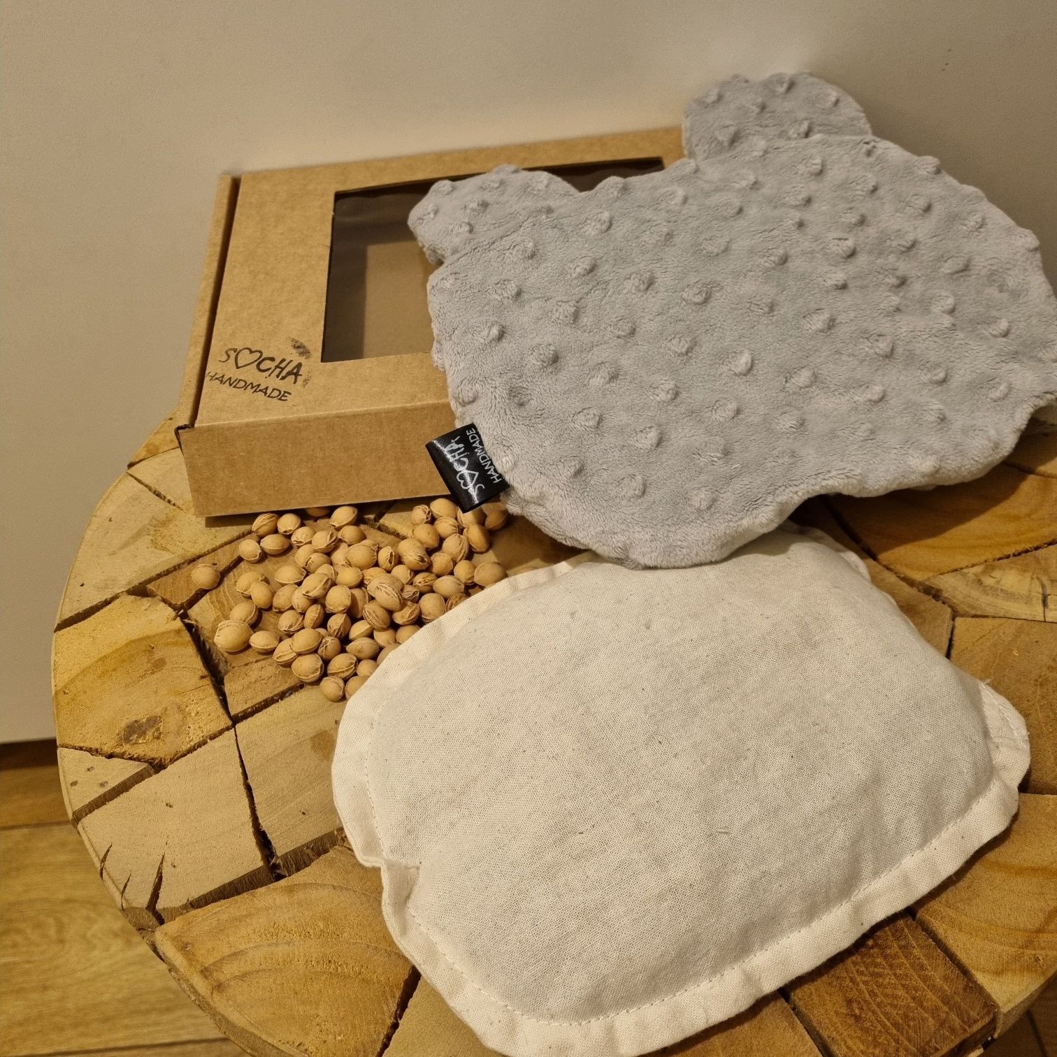 Termofor z pestek wiśni handmade babyshower prezent szary