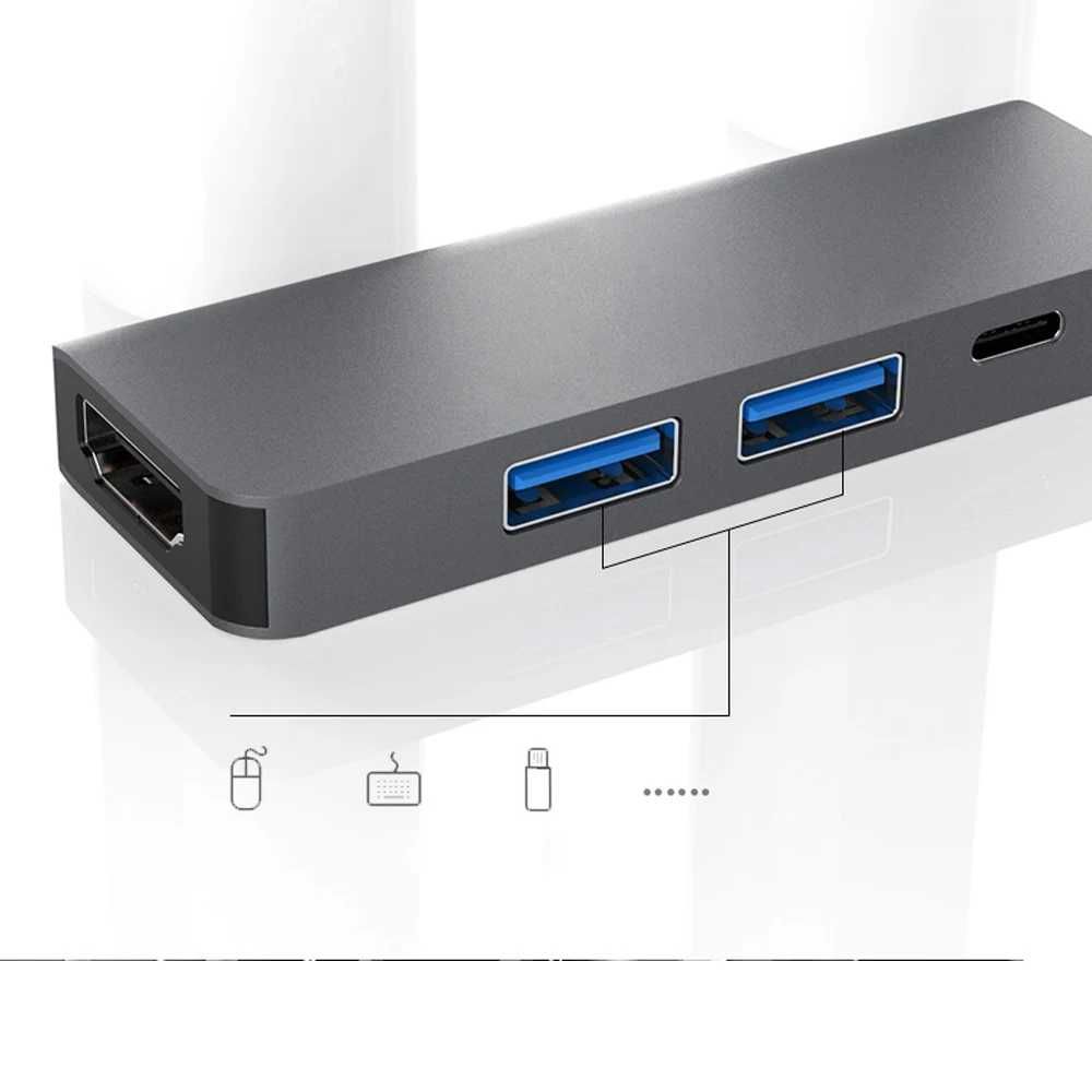 Hub Хаб 4в1 для Macbook, Ноутбук HDMI USB 3.0 TypeC Ethernet RJ45Хаб
