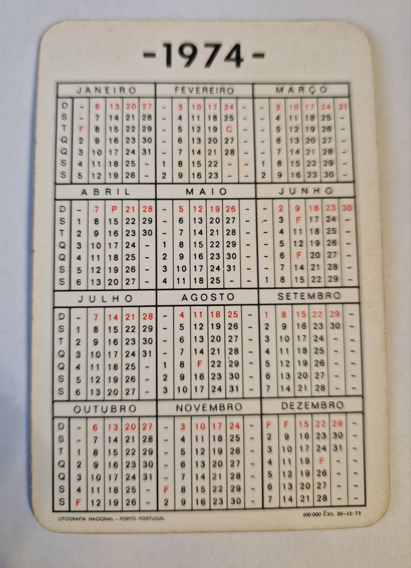 Calendário Casal Garcia 1974