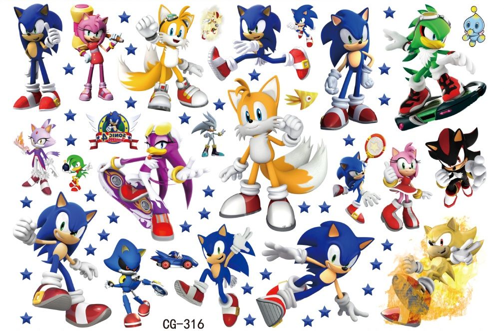 Tatuaże zmywalne dla dzieci Sonic 2 arkusze
