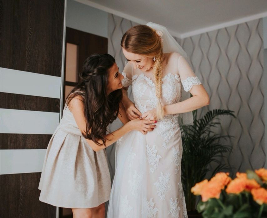 Suknia ślubna rybka tren tiul koronka  38 40