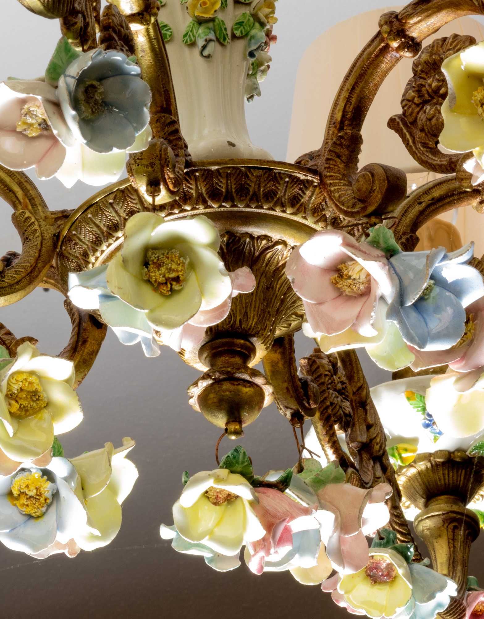 Candeeiro porcelana Meissen flores bronze | 1900