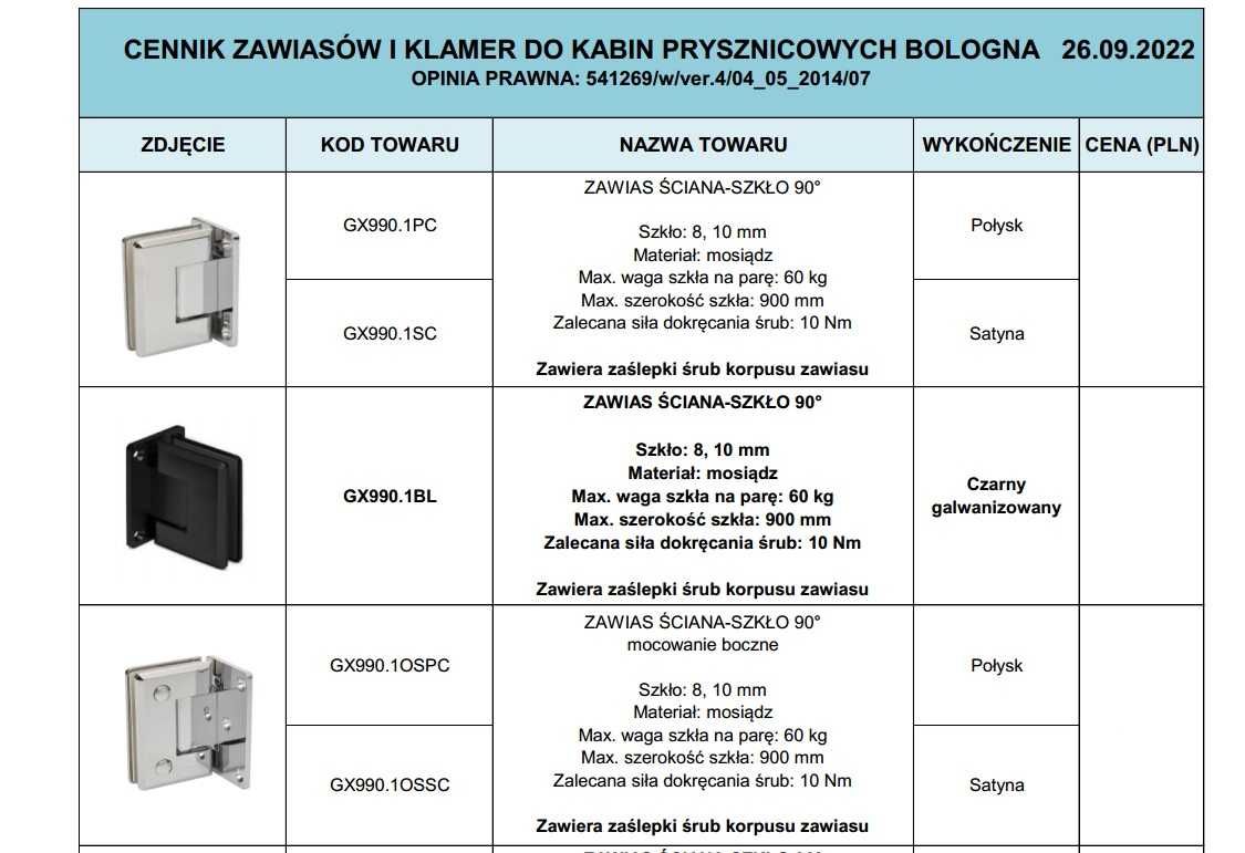 CDA - zawias ściana-szkło 90 stopni, GX990.1 SC