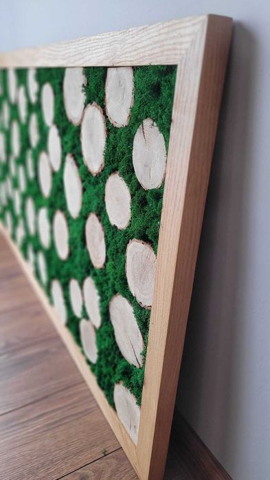 Duży obraz z mchu chrobotek, dębowa ramka, handmade, prezent