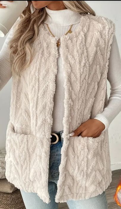 Kamizelka, kurtka damska ciemny  beż futerko Teddy rozmiar 44