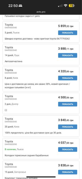 Колодки гальмівні, комплект 044950D040
