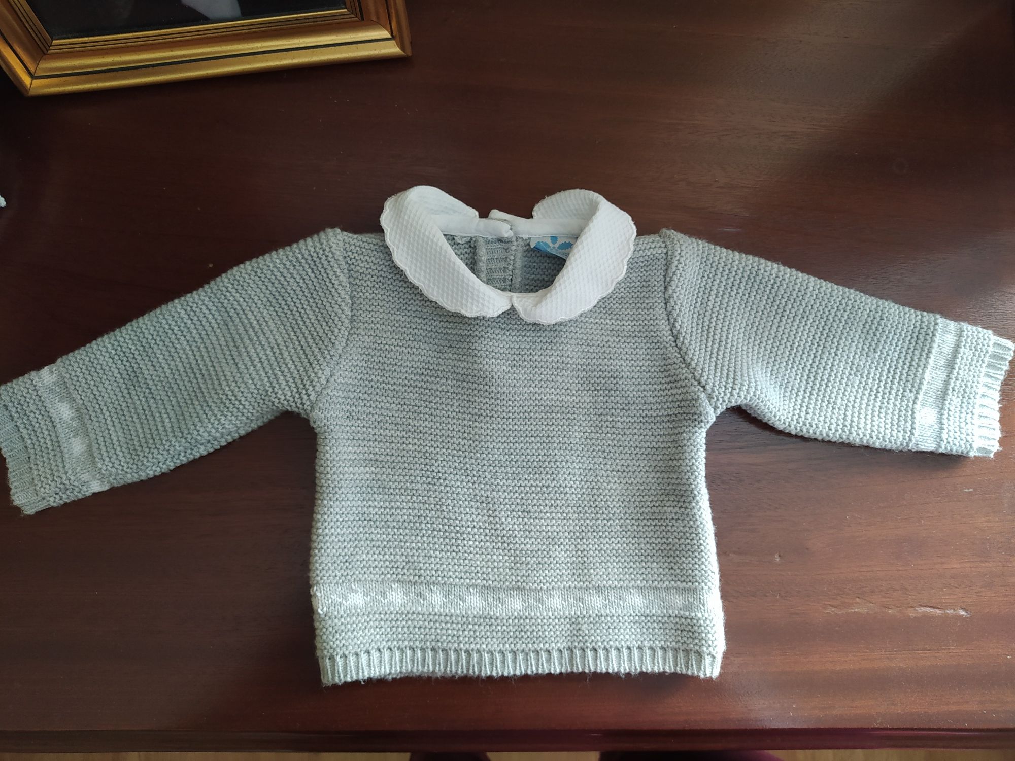 Camisola em tricot 3 meses em cinza e branco
