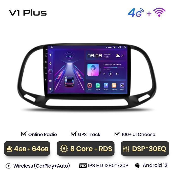 Radio nawigacja Fiat Doblo 2015 - 2019 Carplay Android 4GB 64GB