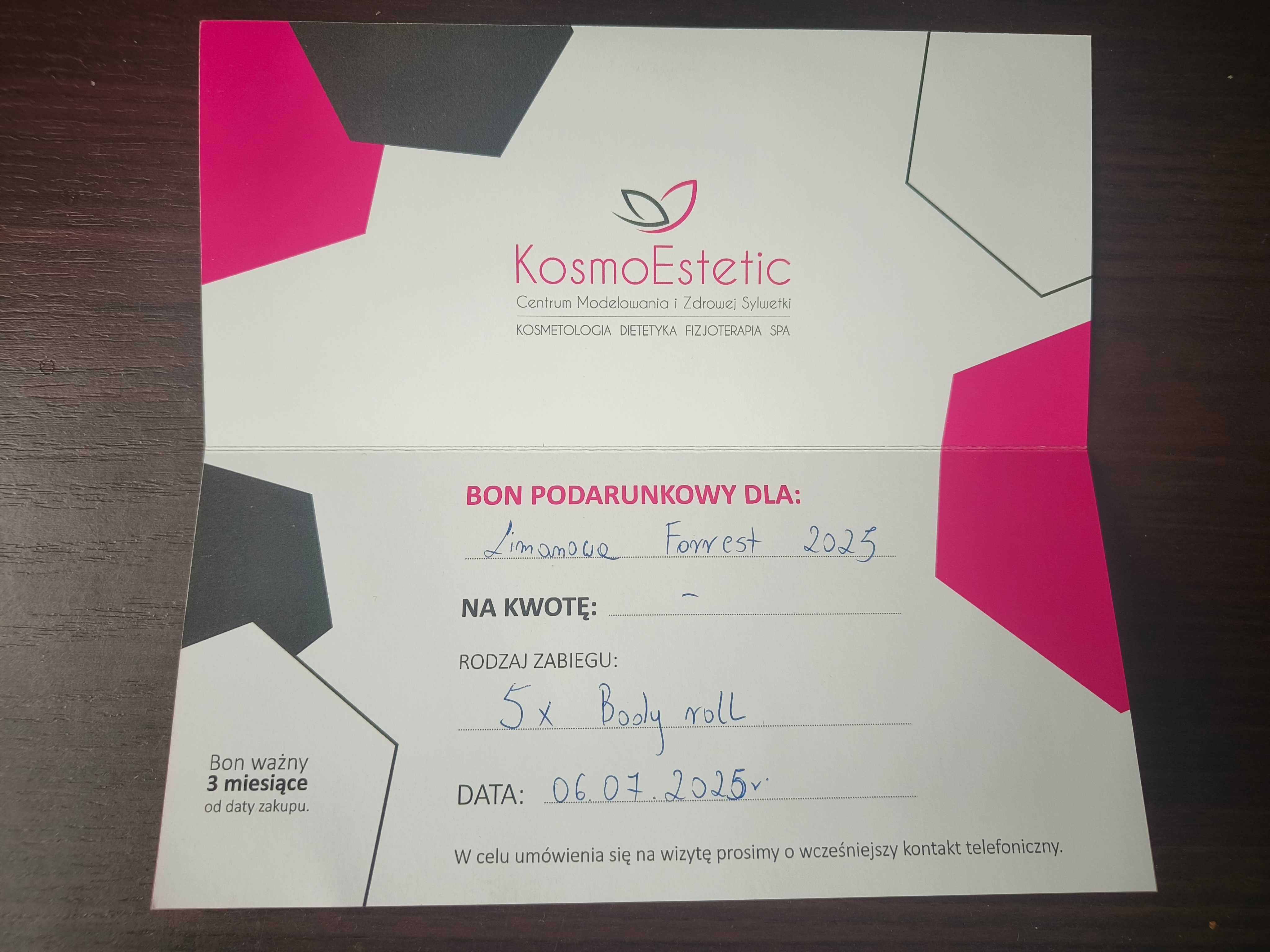 Bon podarunkowy do salonu KosmoEstetic w Limanowej