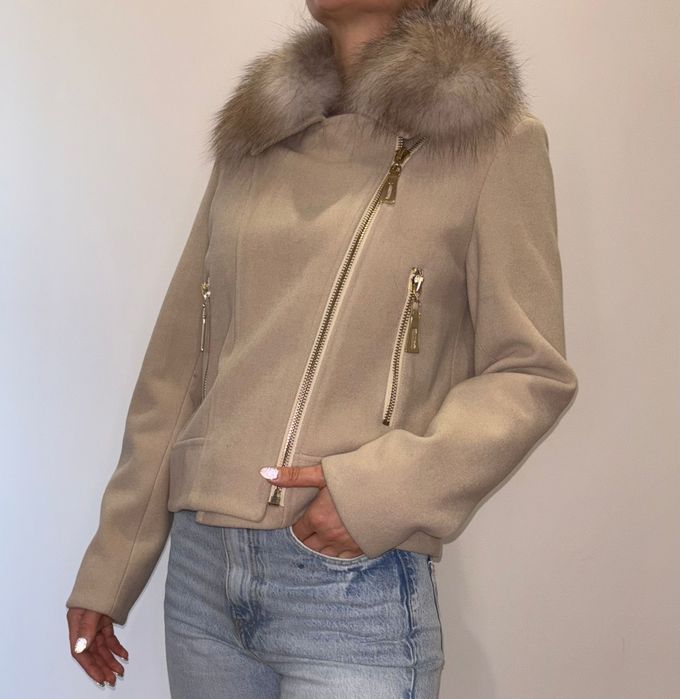 Welniana kurtka z naturalnym futerkiem z lisa (jak sobol) roz.S