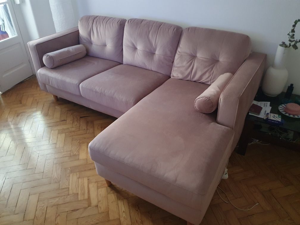 Sofá chaise longue cor de rosa em veludo