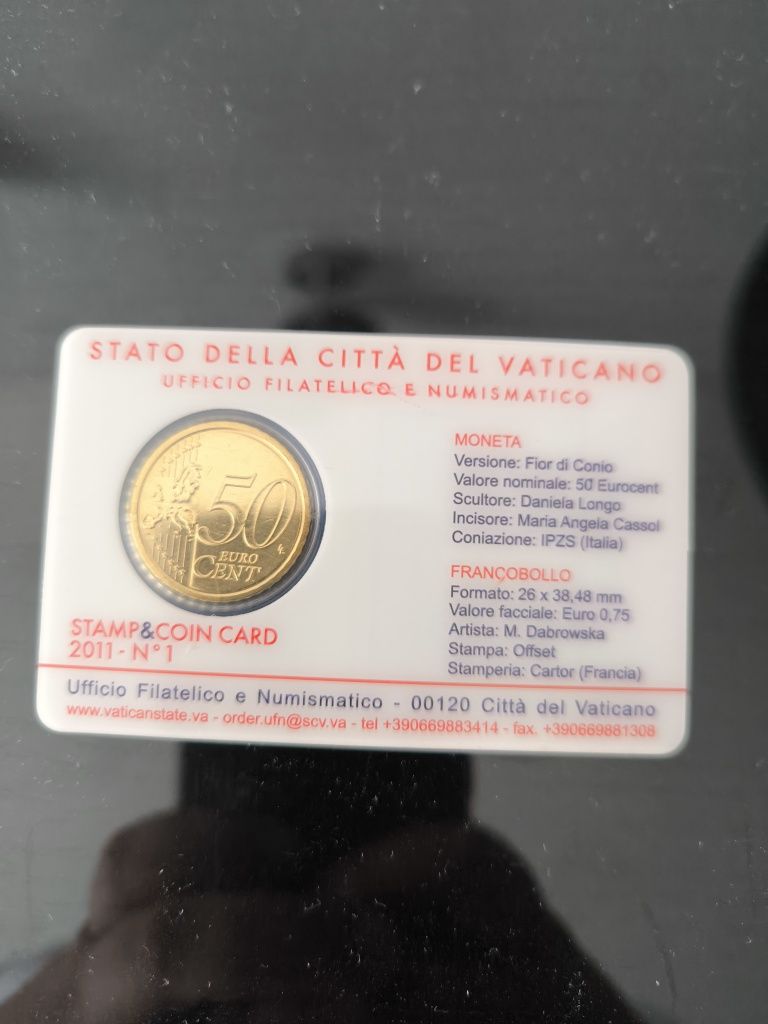 Cartão Numismático com selo e moeda de 0,50€ do Vaticano