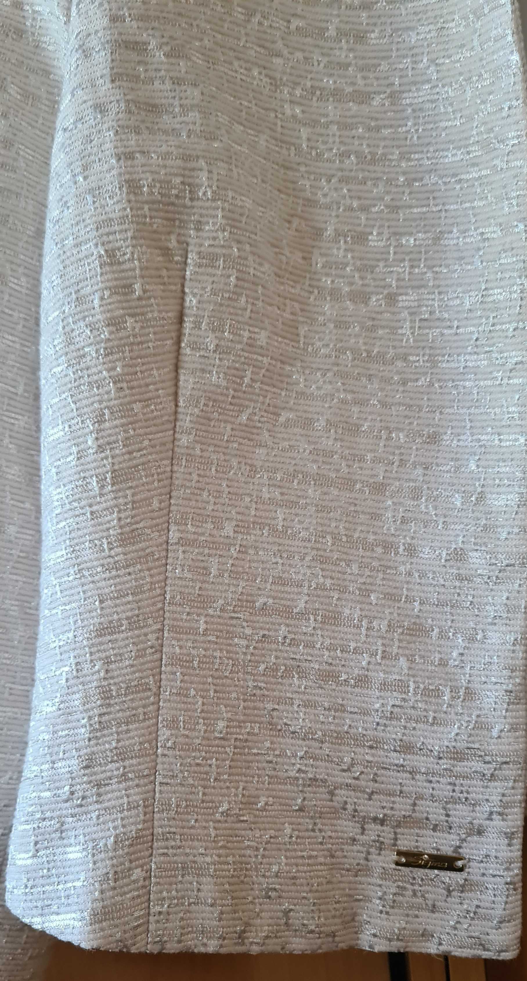 Nowy, błyszczący żakiecik/narzutka, ciepłe ecru, roz. 42, śliczny.