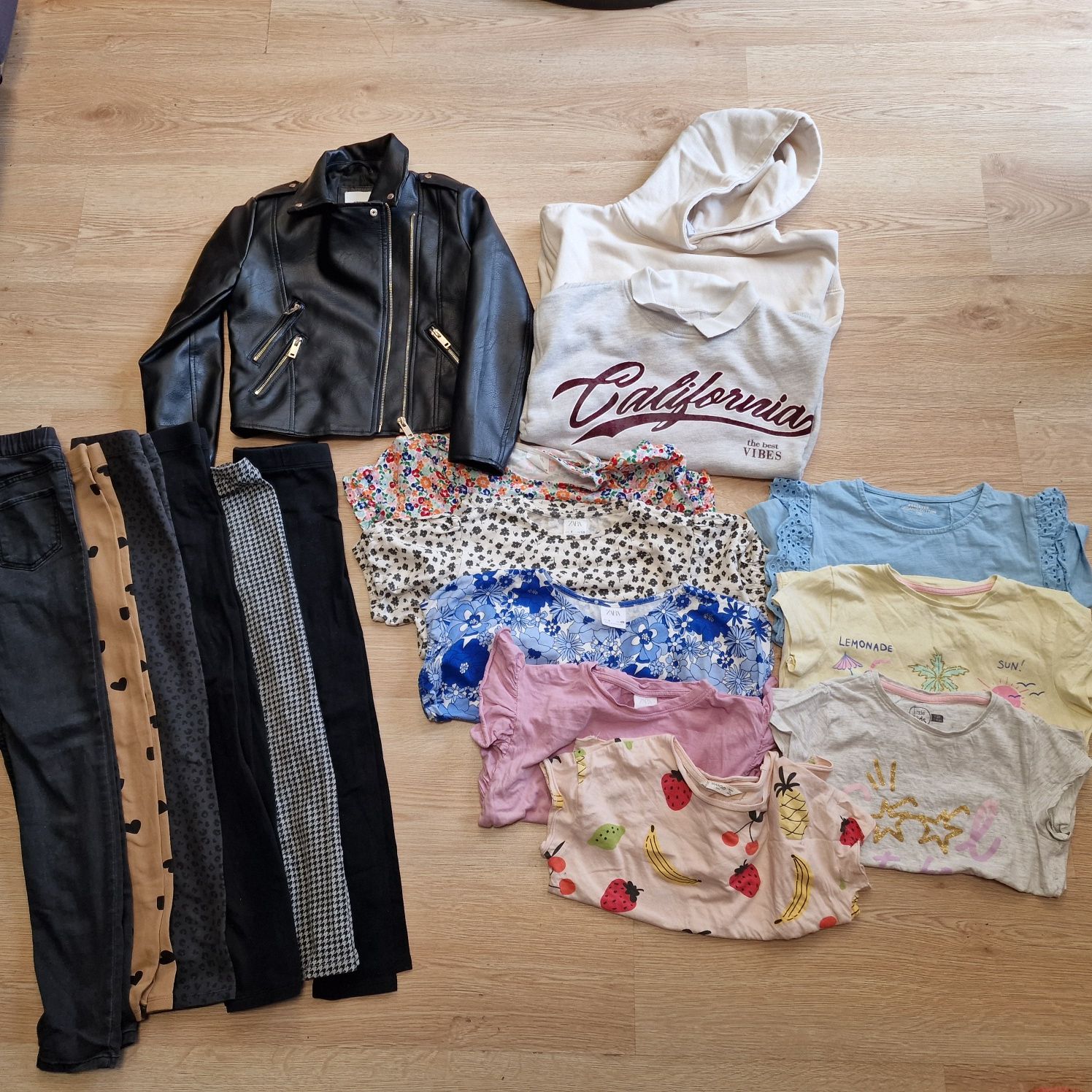 Zara h&m wiosna zestaw ubran 128 kurtka spodnie bluzy