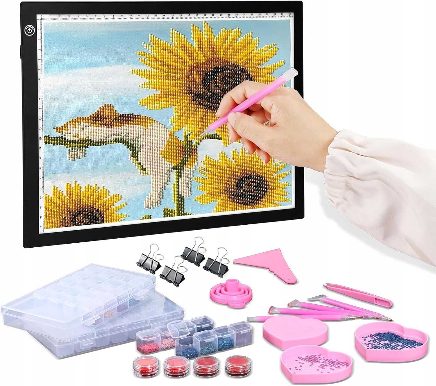 Podkładka A4 Light Pad z zestawami do malowania diamentami