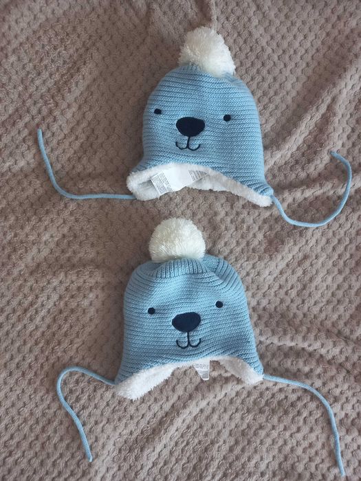 2x Czapki zimowe 40/42 dla bliźniaków niemowlęca chłopięca czapka