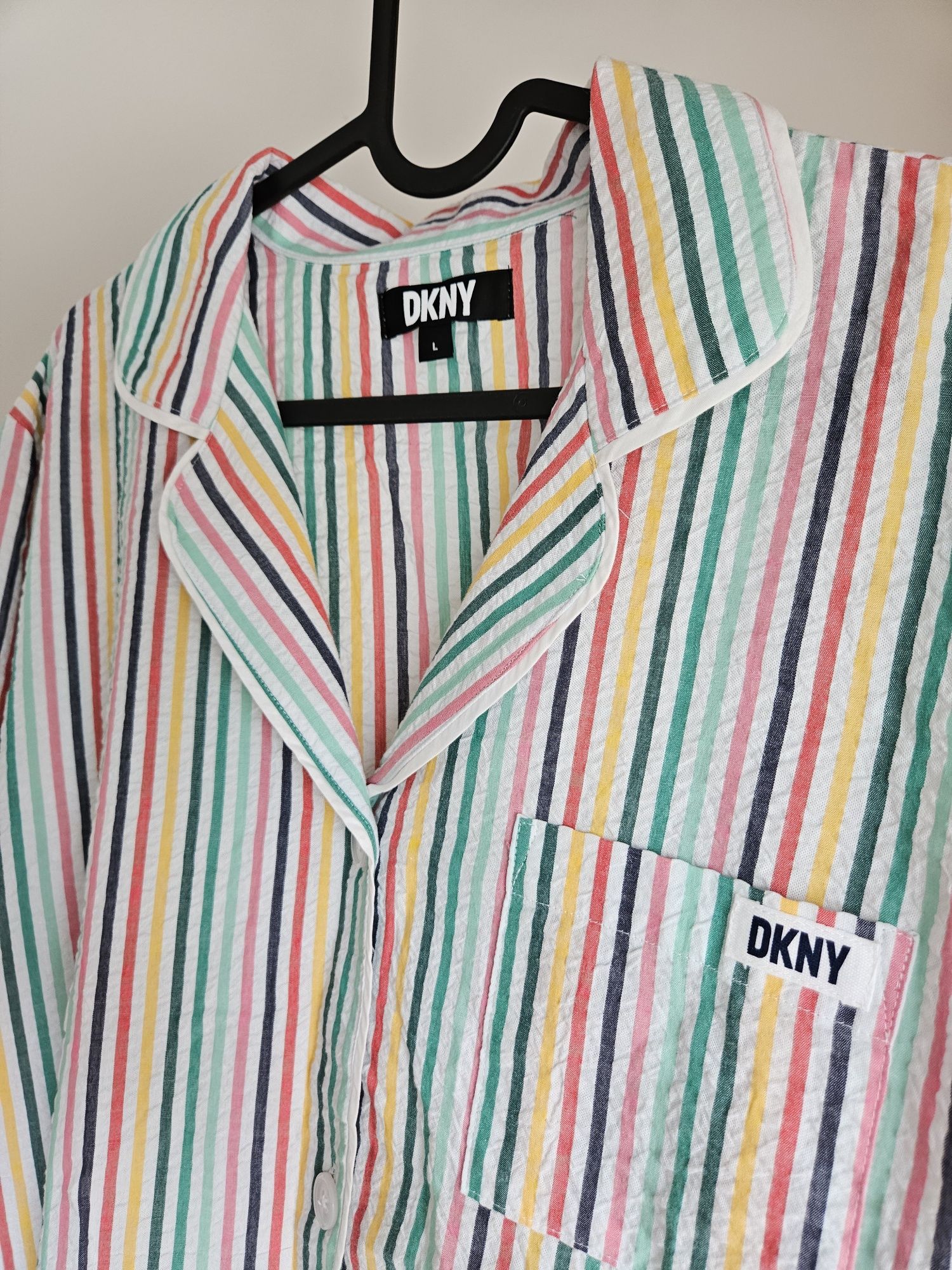 DKNY piżama koszula nocna sukienka do spania paski muślin bawełna