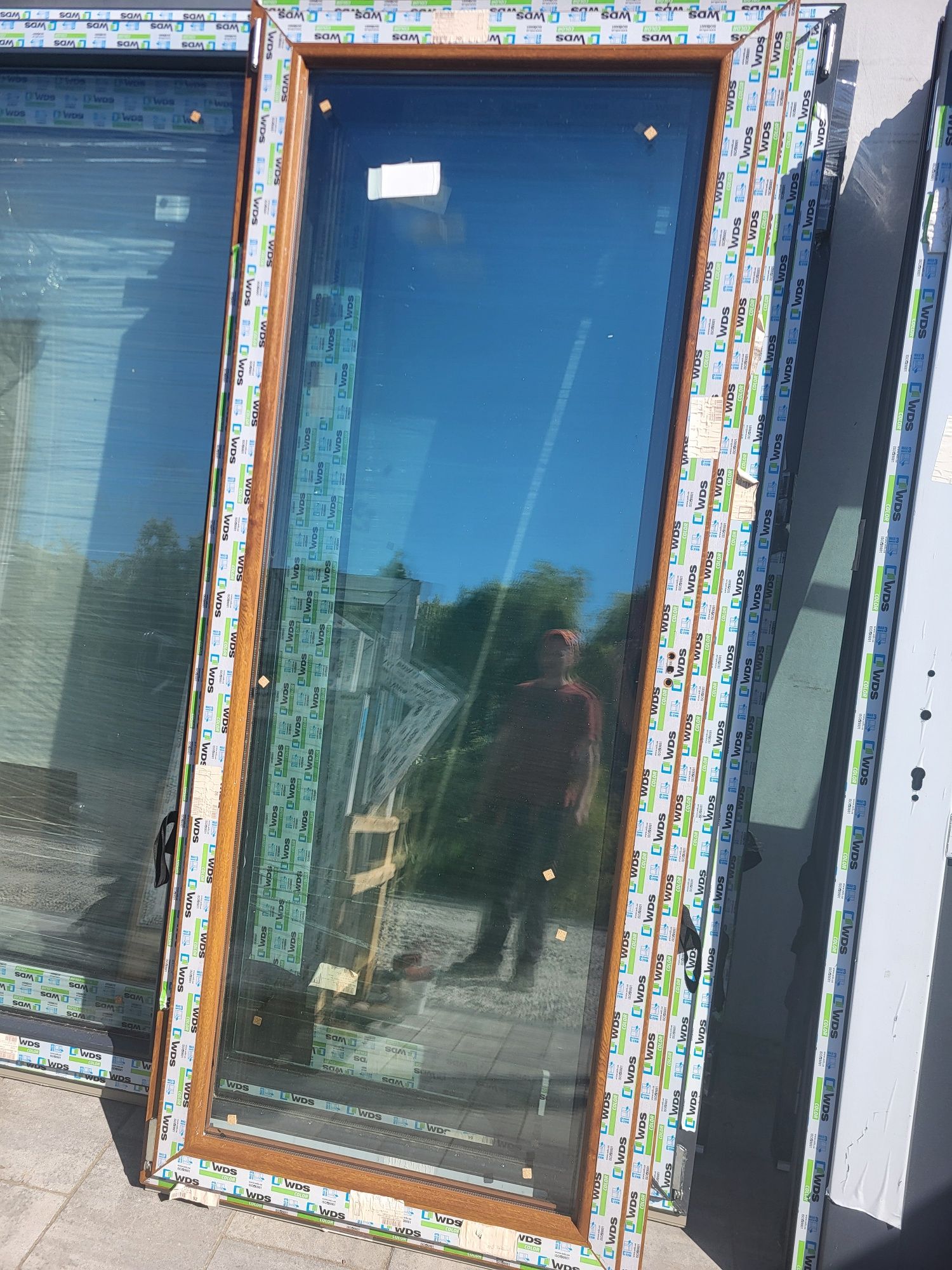 Okno balkonowe 90x210 trzyszybowe antracyt/złoty dąb