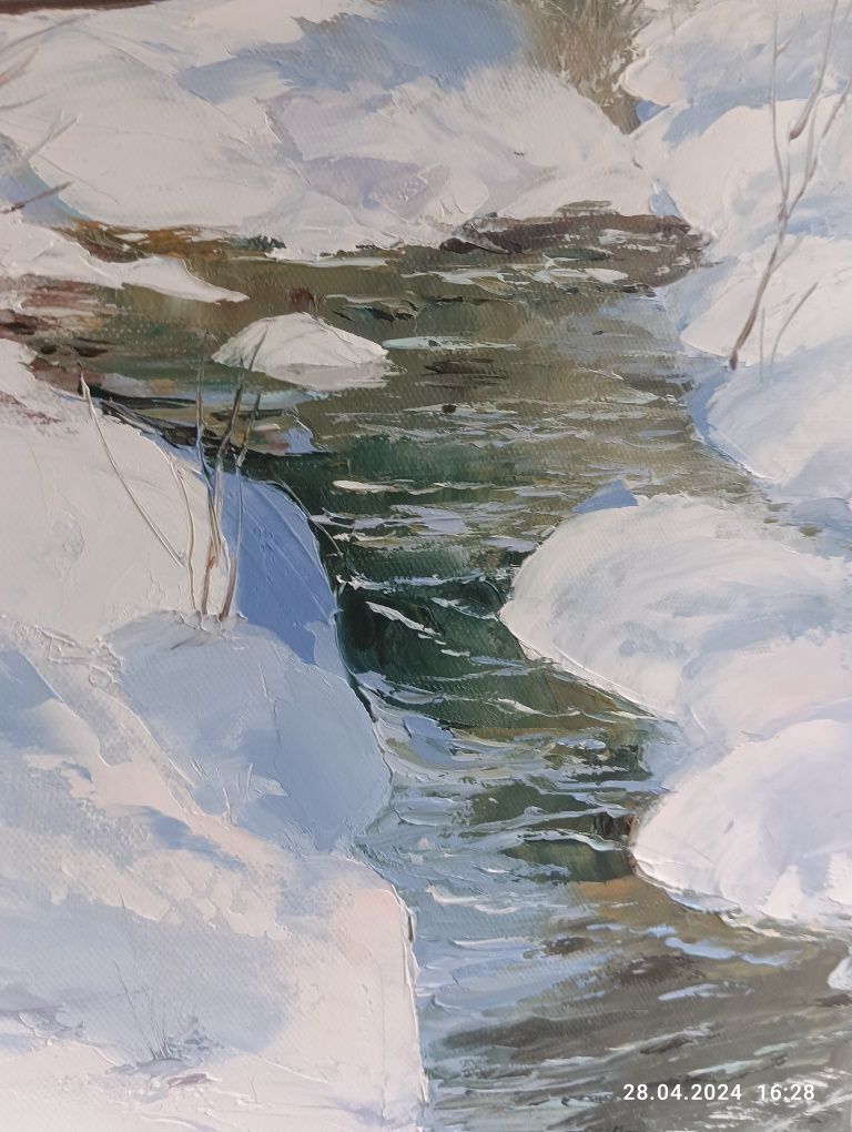 Obraz olejny na płótnie "Zimowy strumień"