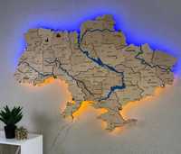 Дерев'яна мапа України з підсвічуванням 3D - Деревянная карта Украины