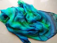 Szal apaszka 37x 160 cm jedwab silk Tie Dye szmaragd batik ręcznie mal
