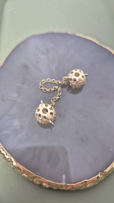 Nowy złoty łańcuszek zabezpieczający typu Pandora białe cyrkonie 585