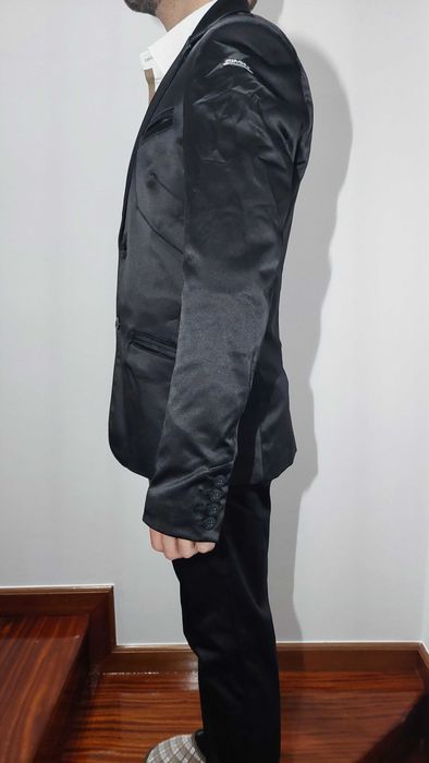 Fato Preto Acetinado SMK para Homem