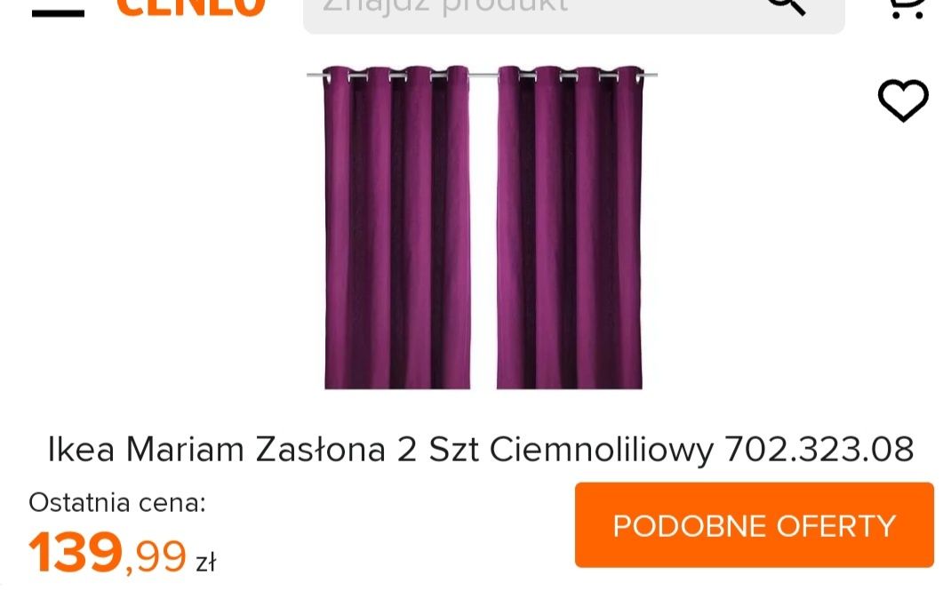 Zasłony Ikea Mariam ciemnoliliowe