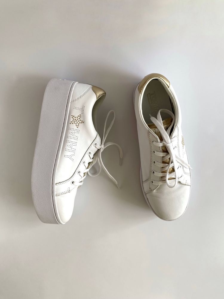 Białe skórzane damskie sneakersy platforma Tommy Hilfiger, r. 38-39