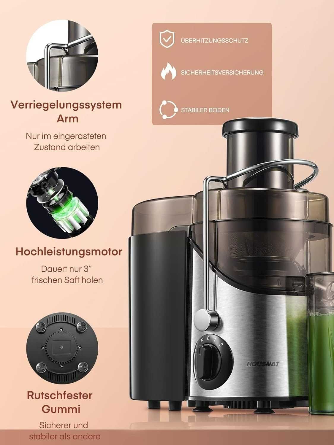 Sokowirówka do warzyw i owoców HOUSNAT AMR-526 srebrny/szary 400 W