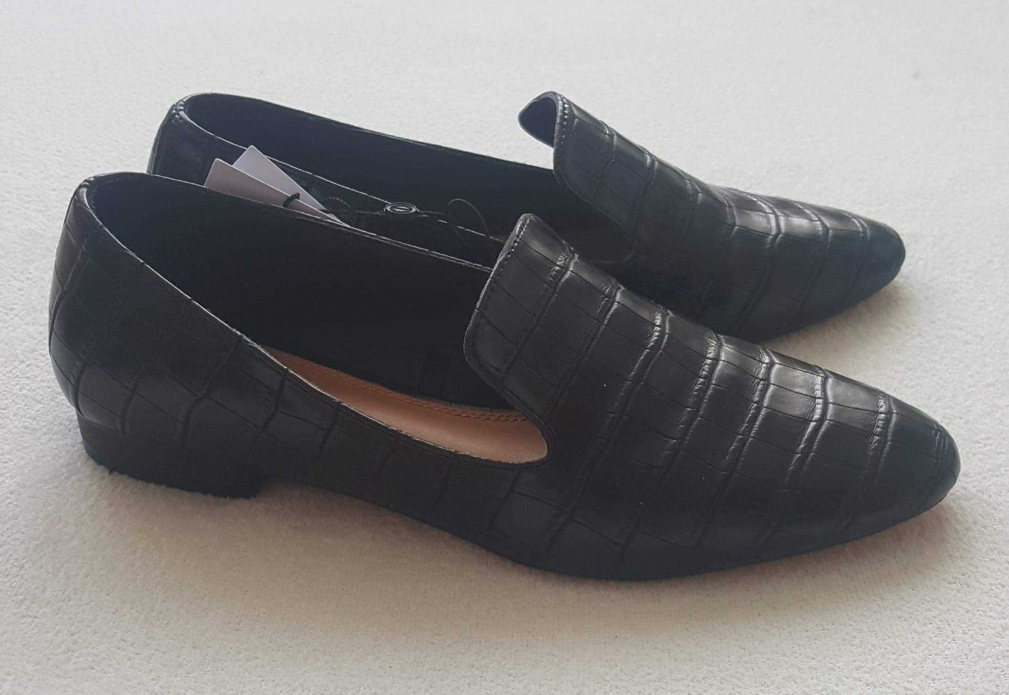 Buty nowe mokasyny Reserved czarne wzór skóra krokodyla 36 23.5 cm