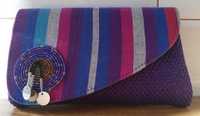 Afrykańska hand made torebka kopertówka fiolet, róż, błękit, biały