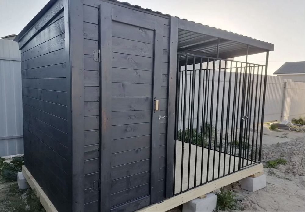 Вольєр для собаки з хоз блоком сірий