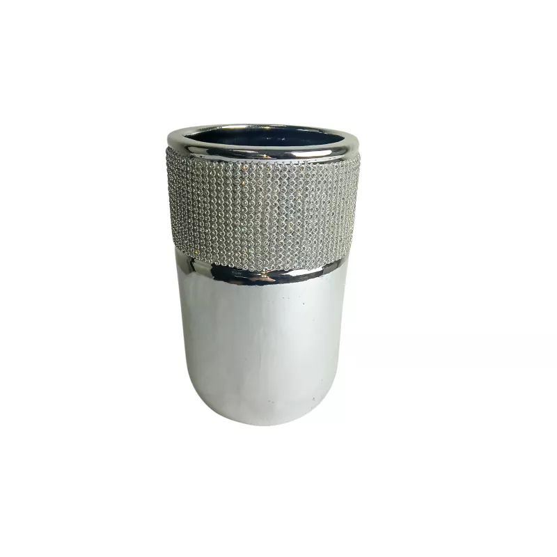 Ceramiczny wazon w stylu Glamour z obwódką srebrny mały srebrny