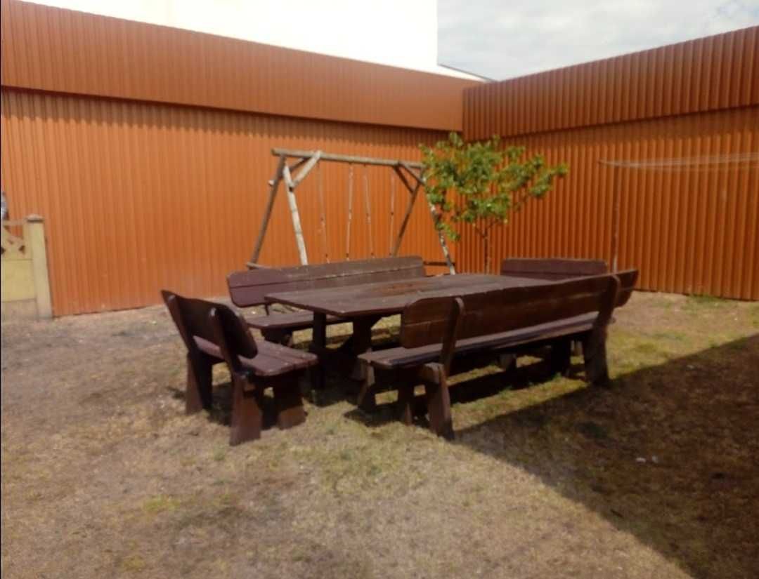Dębowy zestaw ogrodowy 6 elementowy, stół+4 ławki
