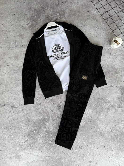 Мужской спортивный костюм тройка Dolce&Gabbana костюм+футболка черный