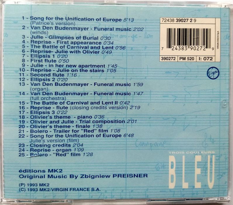 Soundtrack Bleu 1993r Zbigniew Preisner Trzy Kolory: Niebieski