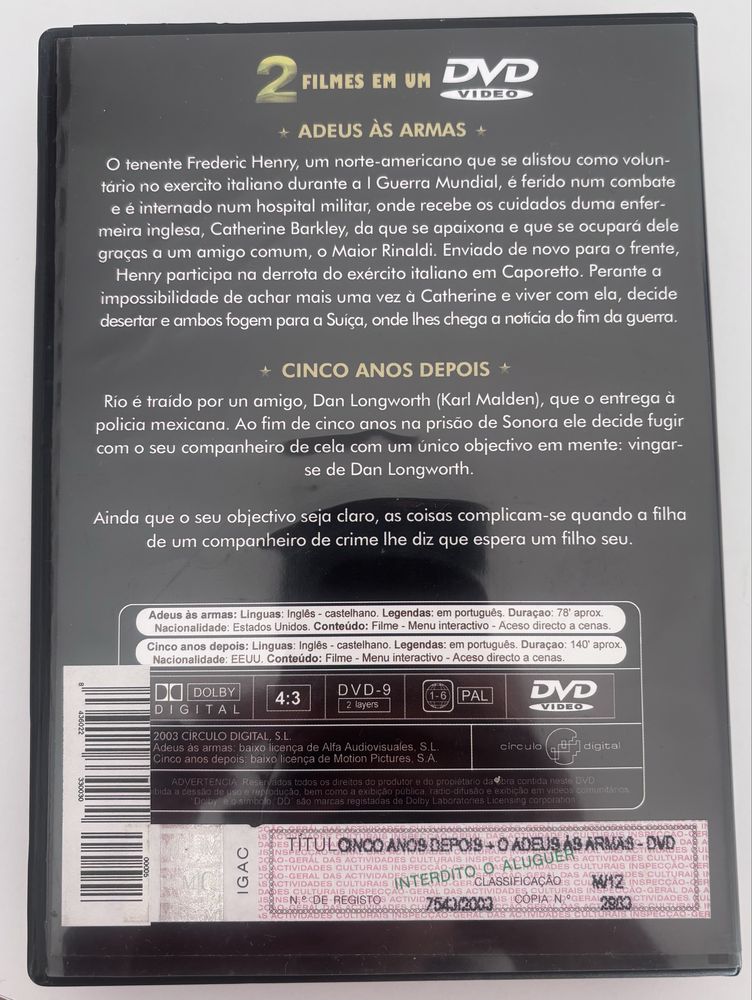 DVD “Adeus às Armas” e “Cinco Anos Depois”