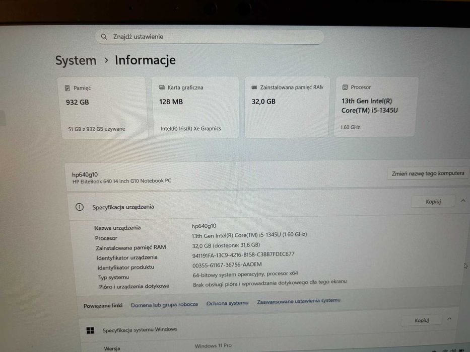 HP Elitebook 640 g10 i5 1345U 32GB RAM NOWY 1tb SSD Bardzo szybki