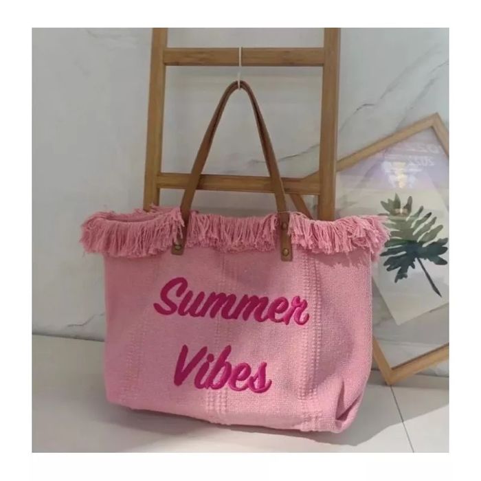 Torba Plażowa Boho Z Frędzlami Róż Tp11R